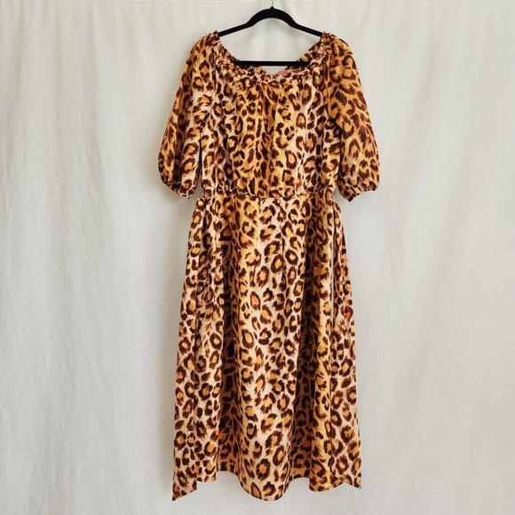 KATE SPADE Orange/Brown Leopard Print Off Shoulder Midi Dress Size 14 LIKE NEW! - Picture 3 of 16